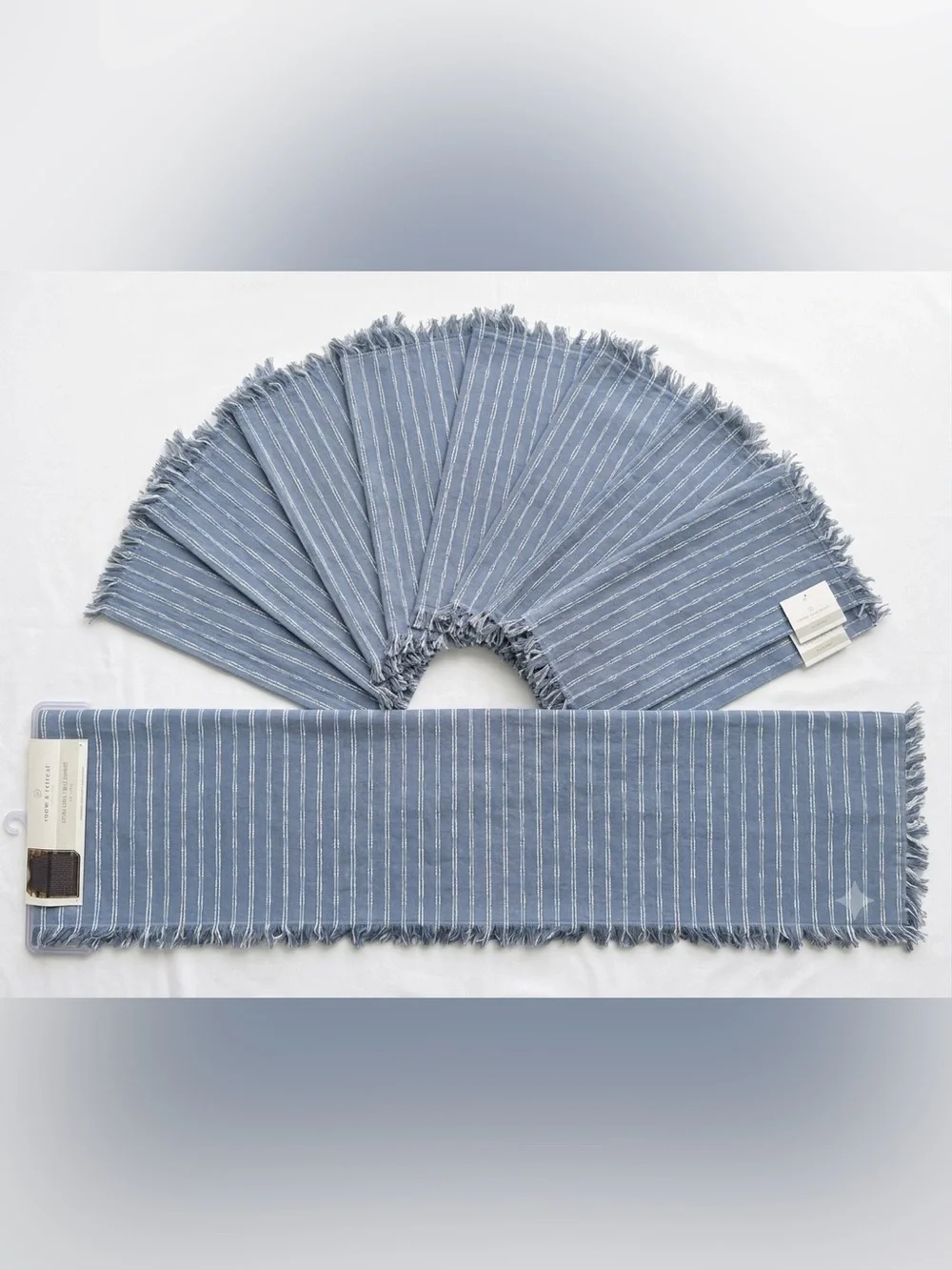💙 NWT Room & Retreat Blue Fringe Table Set — 8 Placemats + Runner 🏡✨